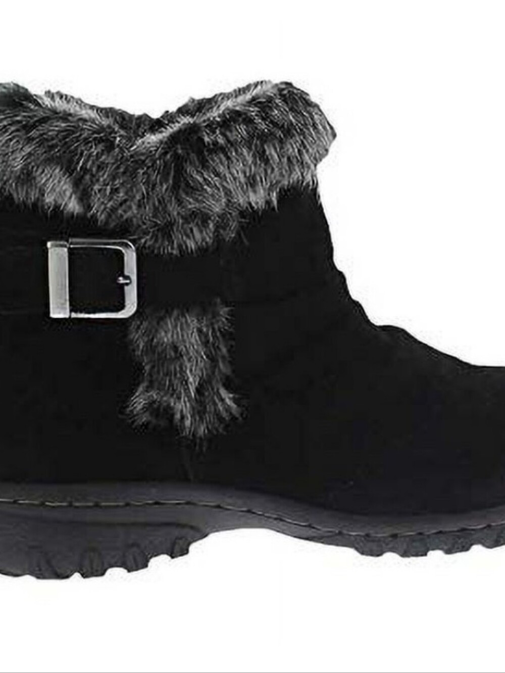 Khombu "Lindsey" Black Suede Faux Fur Cuff Ankle Snow Boots - Picture 11 of 14